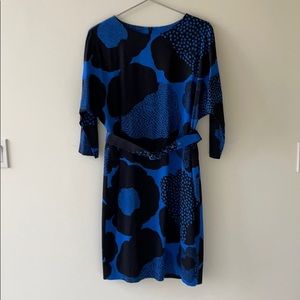 Marimekko Kunu Blue Black Printed Cotton Dress 40